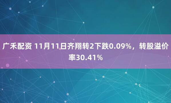 广禾配资 11月11日齐翔转2下跌0.09%，转股溢价率30.41%